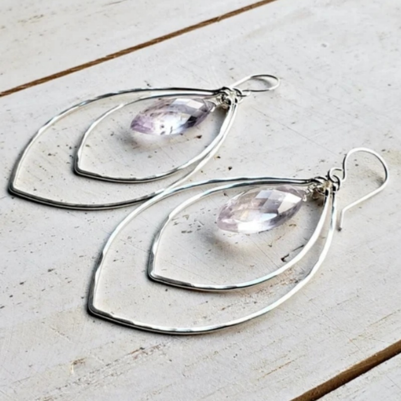 Women's Silvery Double-Layered Leaf-Shaped Openwork Pendant Earrings